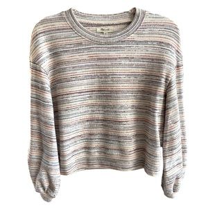 Madewell Bubble-Sleeve Crop Top in Rainbow Stripe